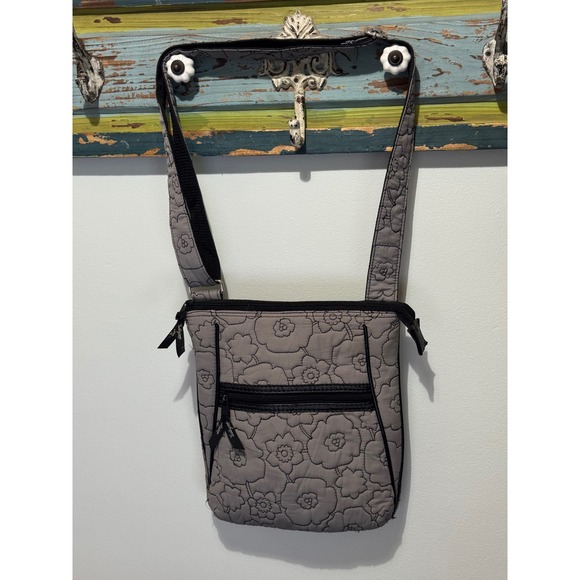 Thirty One Crossbody Gray Quilted Poppy Floral Crossbody Bag - Picture 1 of 6